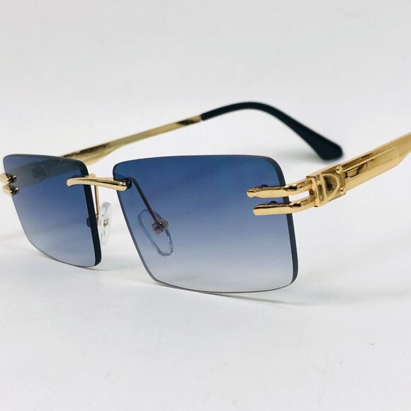 Men Sunglasses Black Lens Square Gold Frame Street Wear Rimless Lentes Gafas New - Picture 1 of 4